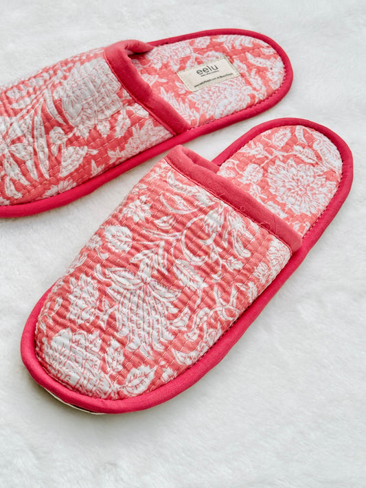 Handmade Cotton Slippers | Peach Blush Quilted Indoor Wear