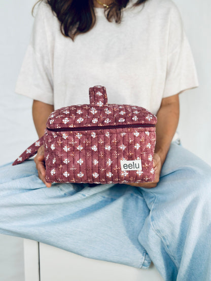 Gulabi Vanity Case – Handprinted Quilted Travel Organizer Bag