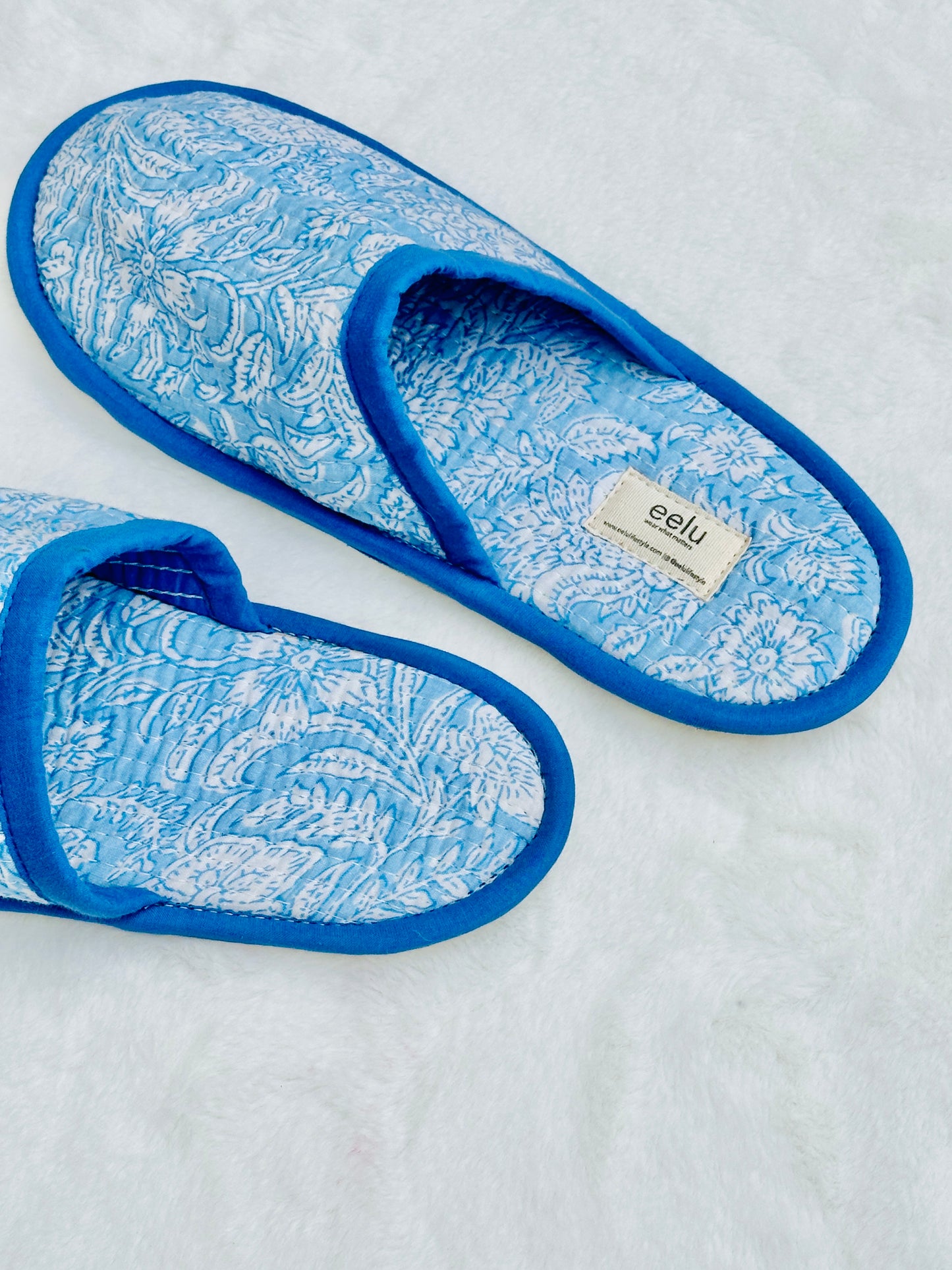 Handmade Cotton Slippers | Pebble Blue Quilted Indoor Wear