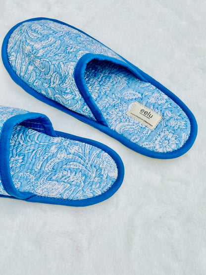 Handmade Cotton Slippers | Pebble Blue Quilted Indoor Wear