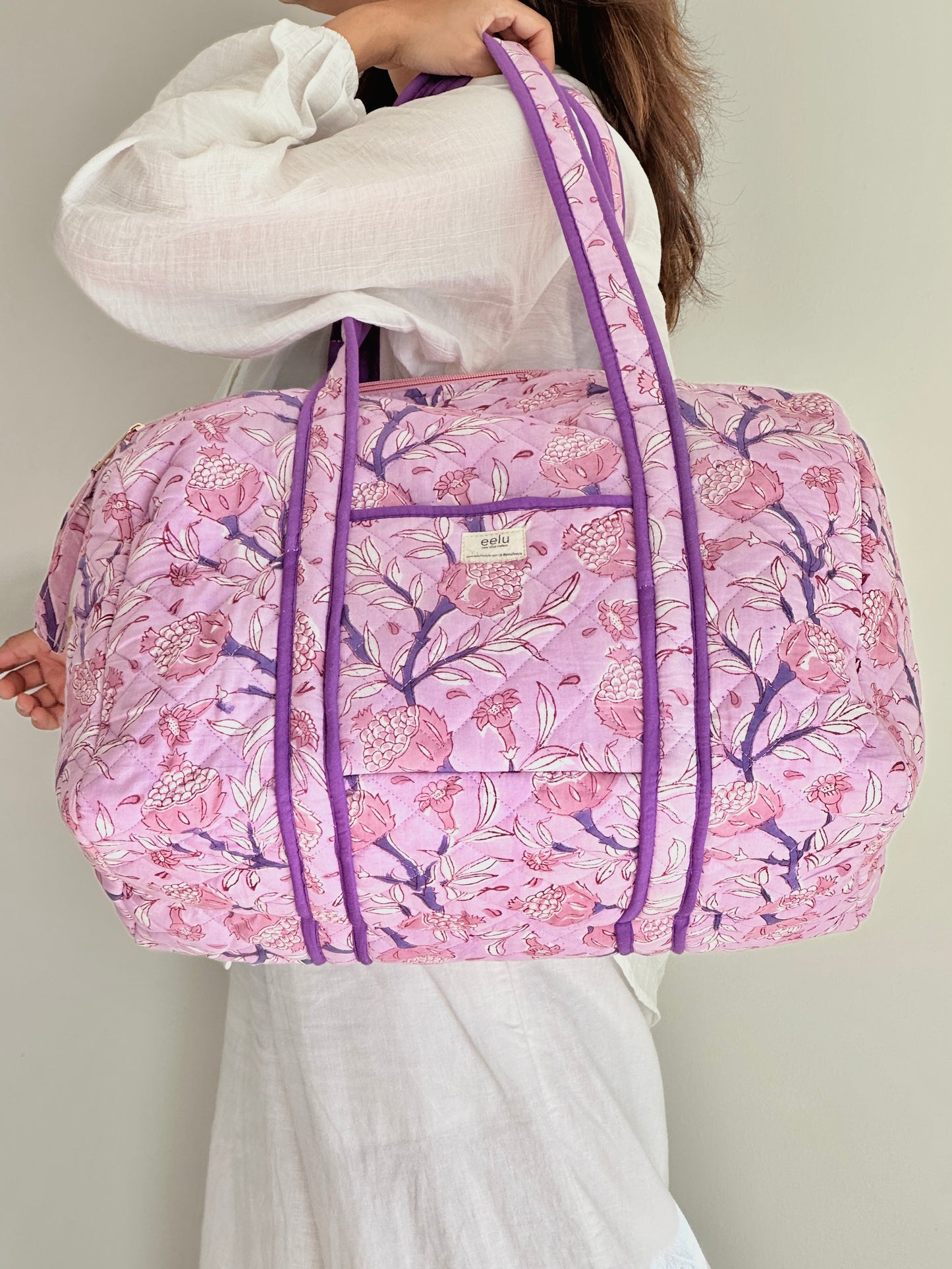 Quilted Cotton Overnight Travel Bag | Lilac Mist