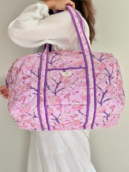 Quilted Cotton Overnight Travel Bag | Lilac Mist