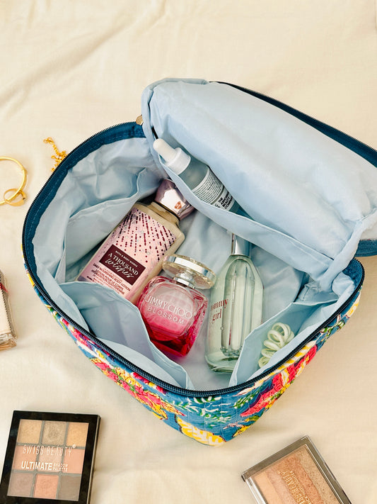 Nilya Vanity Case – Handprinted Quilted Travel Organizer Bag