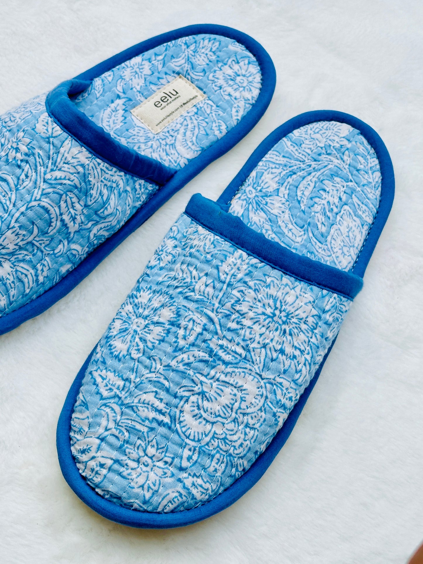Handmade Cotton Slippers | Pebble Blue Quilted Indoor Wear