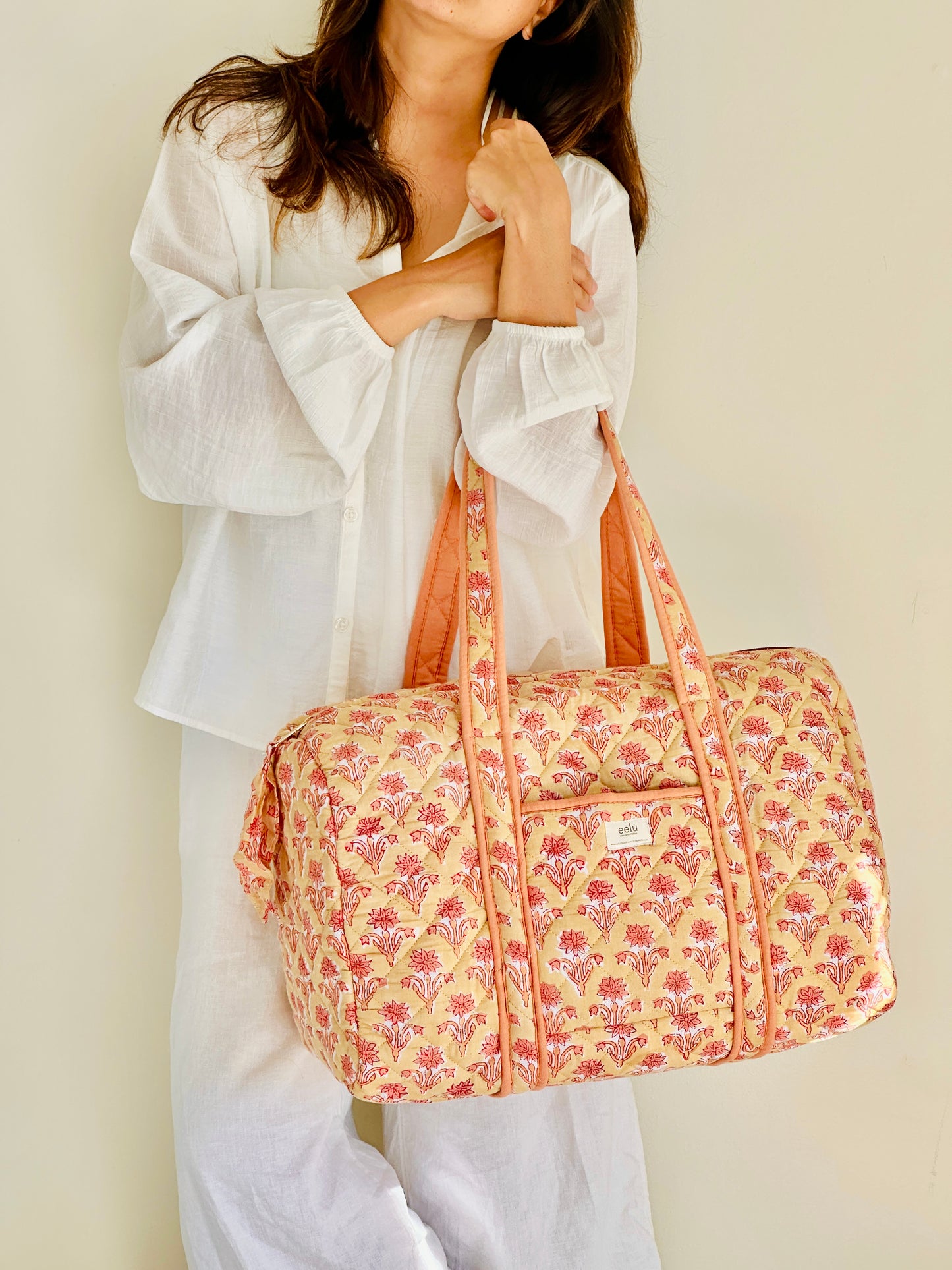 Quilted Cotton Overnight Travel Bag | Buttercream Cotton