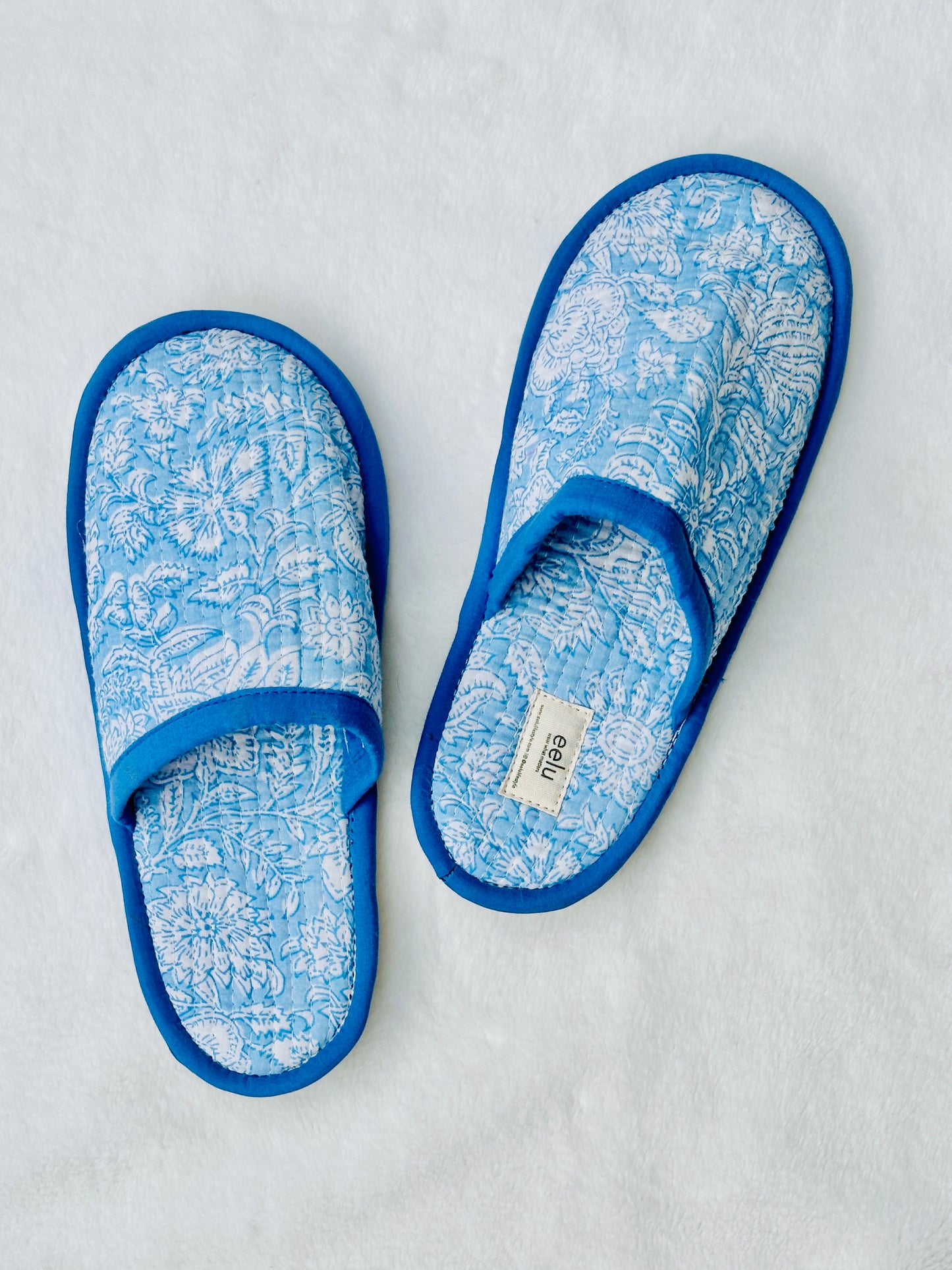 Handmade Cotton Slippers | Pebble Blue Quilted Indoor Wear