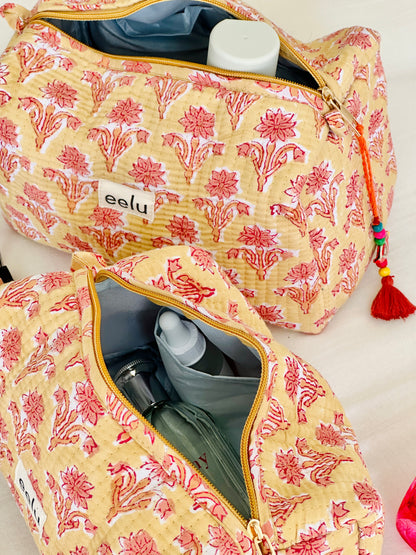 Quilted Cotton Makeup Pouch | Handcrafted Travel Bag - ButterCream Cotton