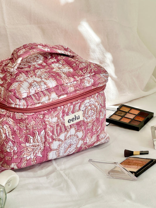 Indira Vanity Case – Handprinted Quilted Travel Organizer Bag