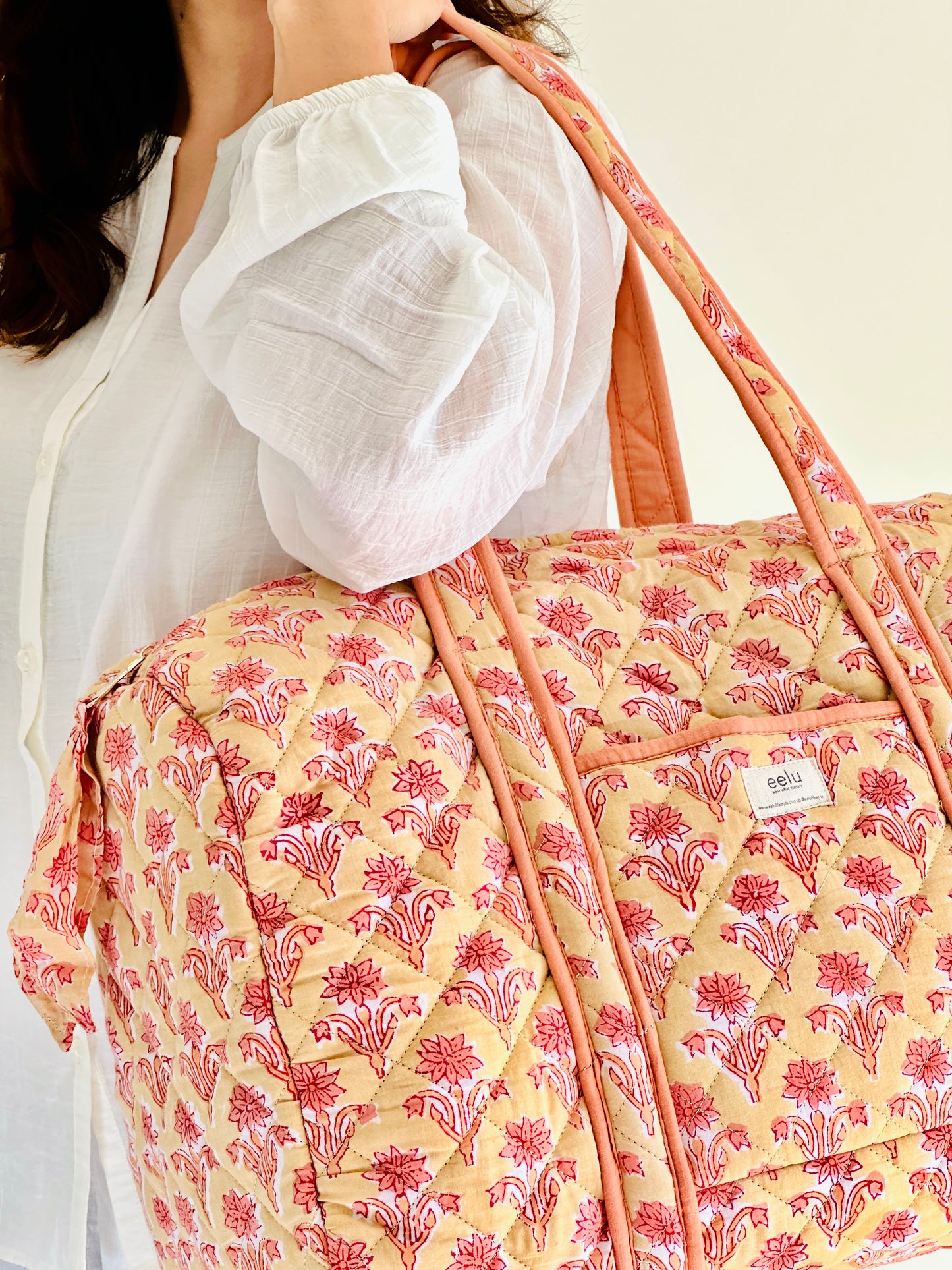 Quilted Cotton Overnight Travel Bag | Buttercream Cotton