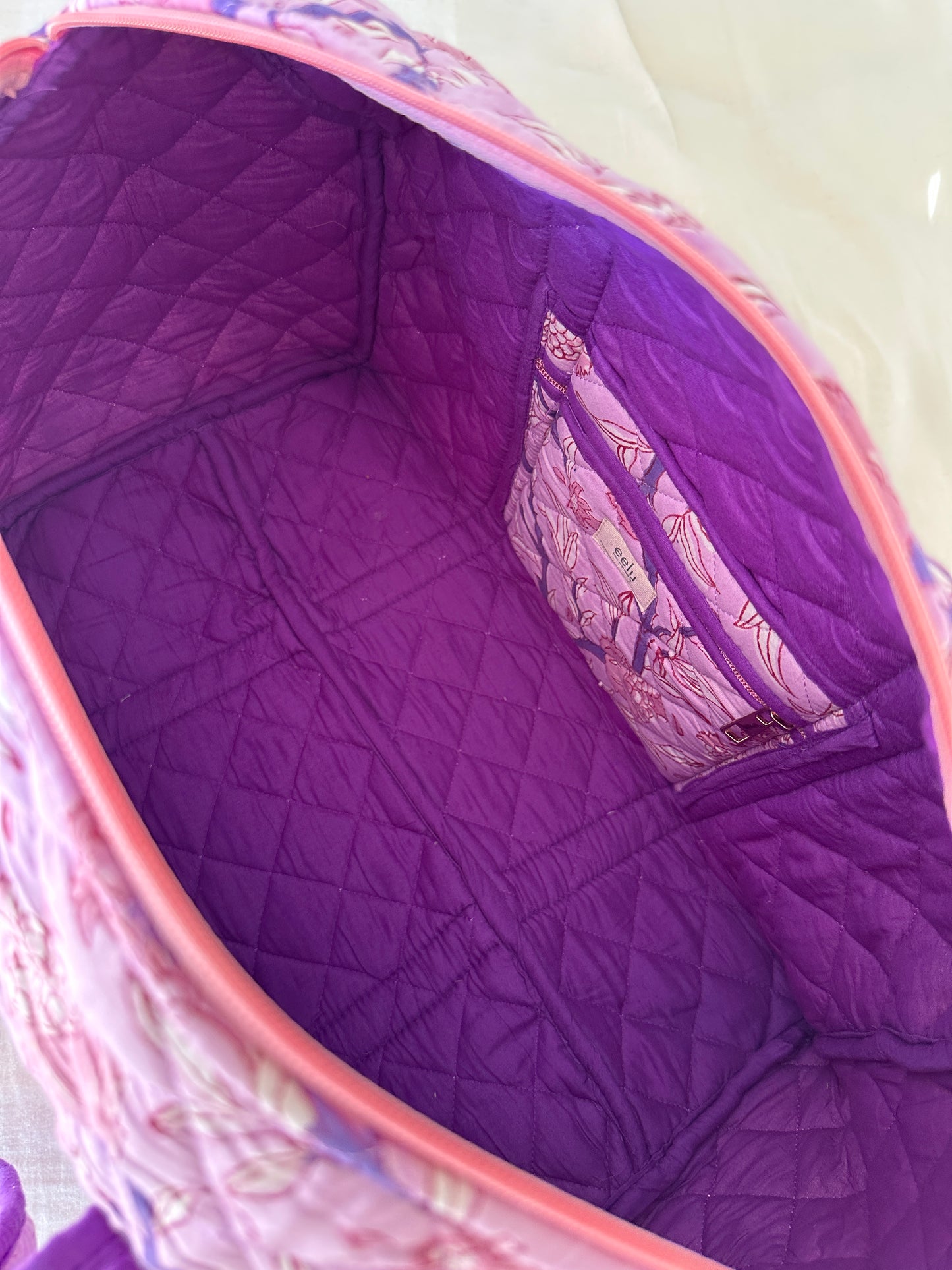 Quilted Cotton Overnight Travel Bag | Lilac Mist