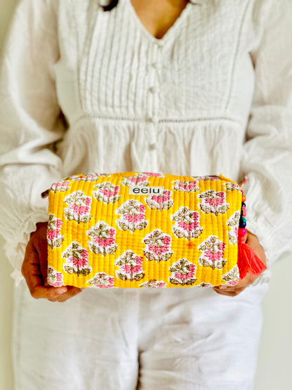 Surya Quilted Makeup Pouch – Handcrafted Cotton Travel Bag | Small & Large