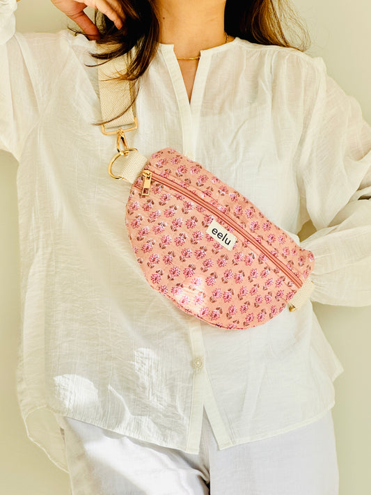 Gulika Crossbody Bag – Handmade Pink Floral Sling | Cotton Block Print