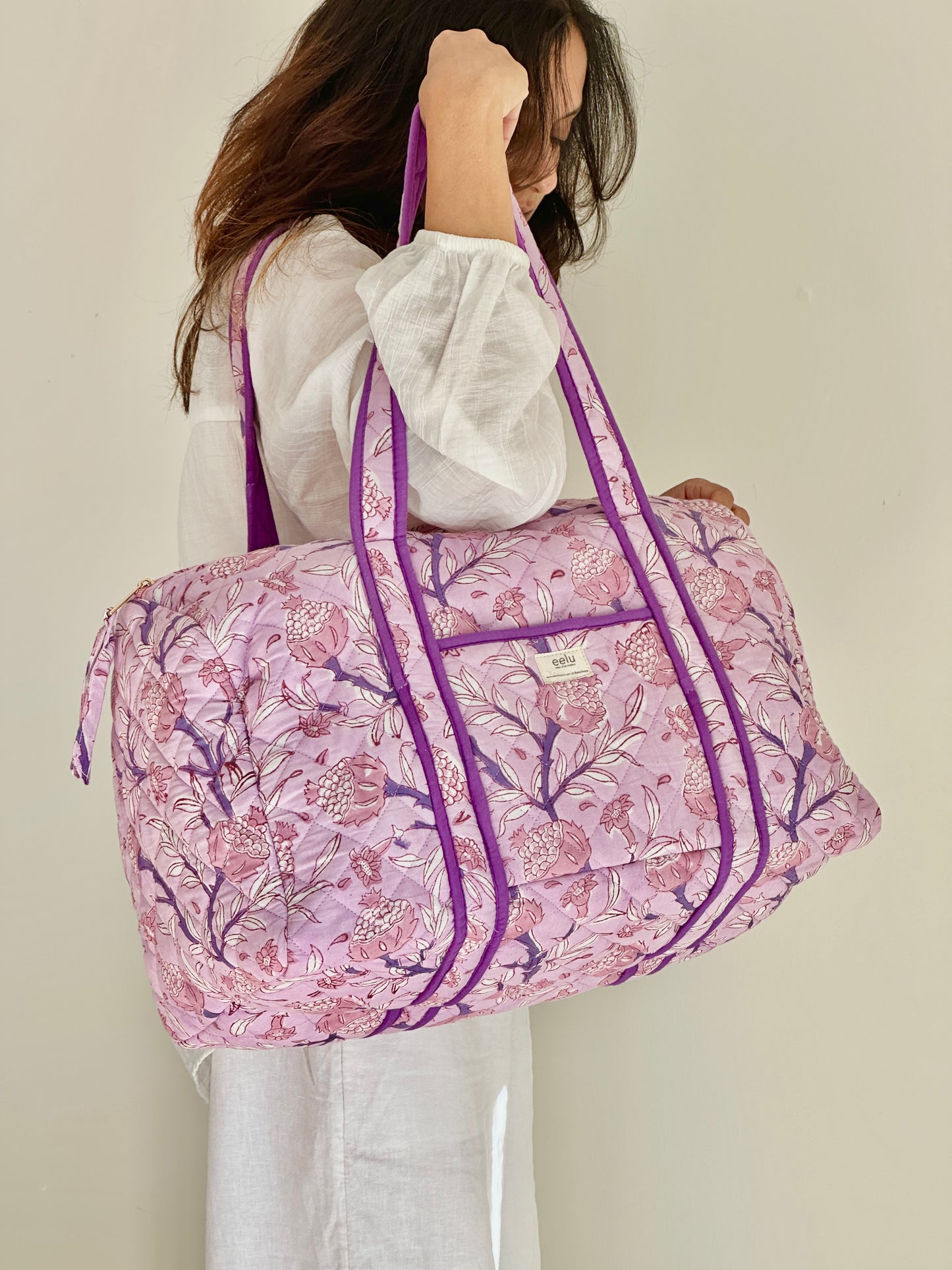 Quilted Cotton Overnight Travel Bag | Lilac Mist