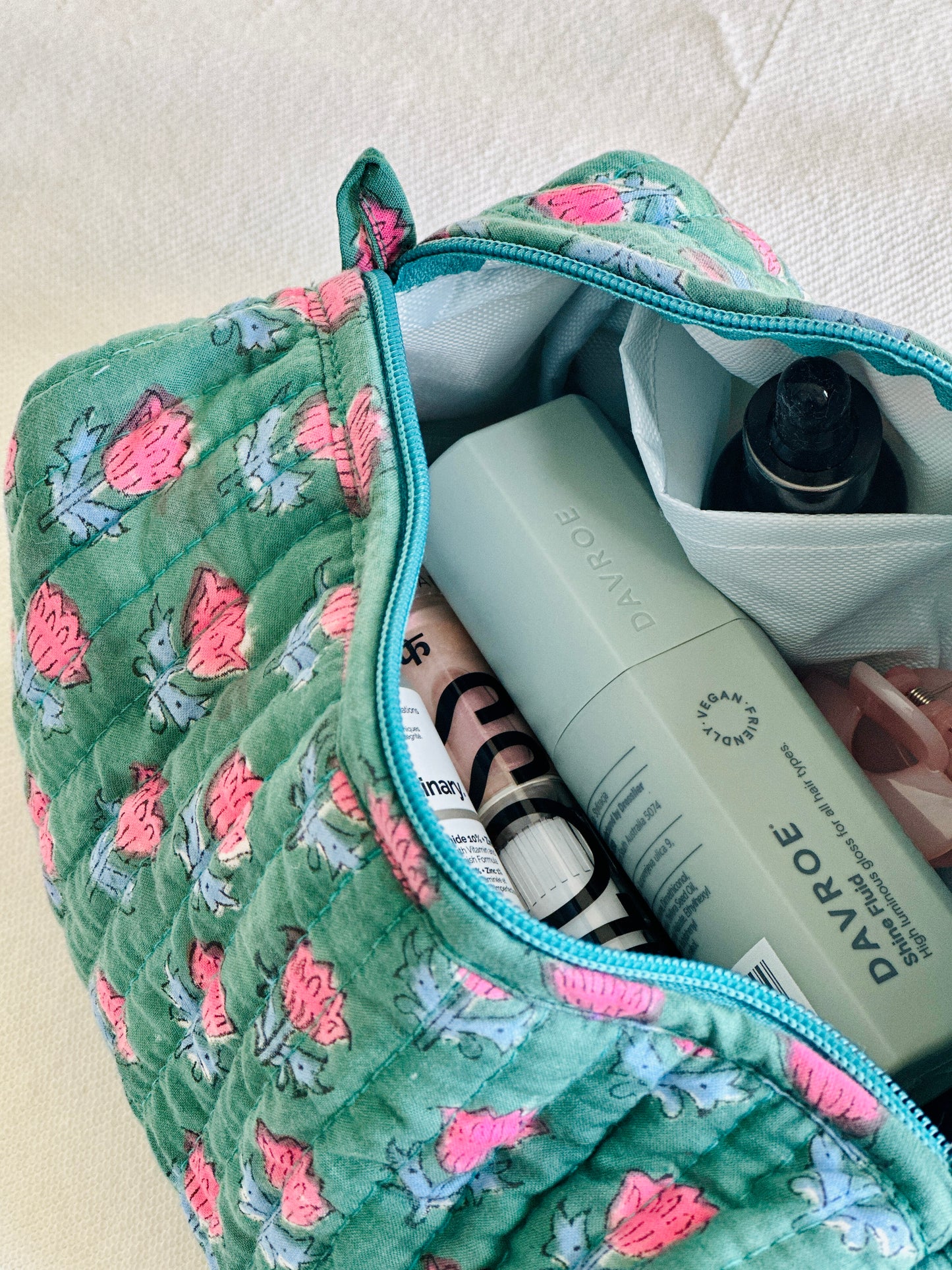 Ahana Quilted Makeup Pouch – Handcrafted Cotton Travel Bag | Small & Large