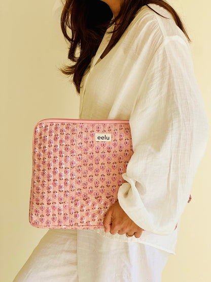 Quilted Cotton Laptop Case | Nude Pink
