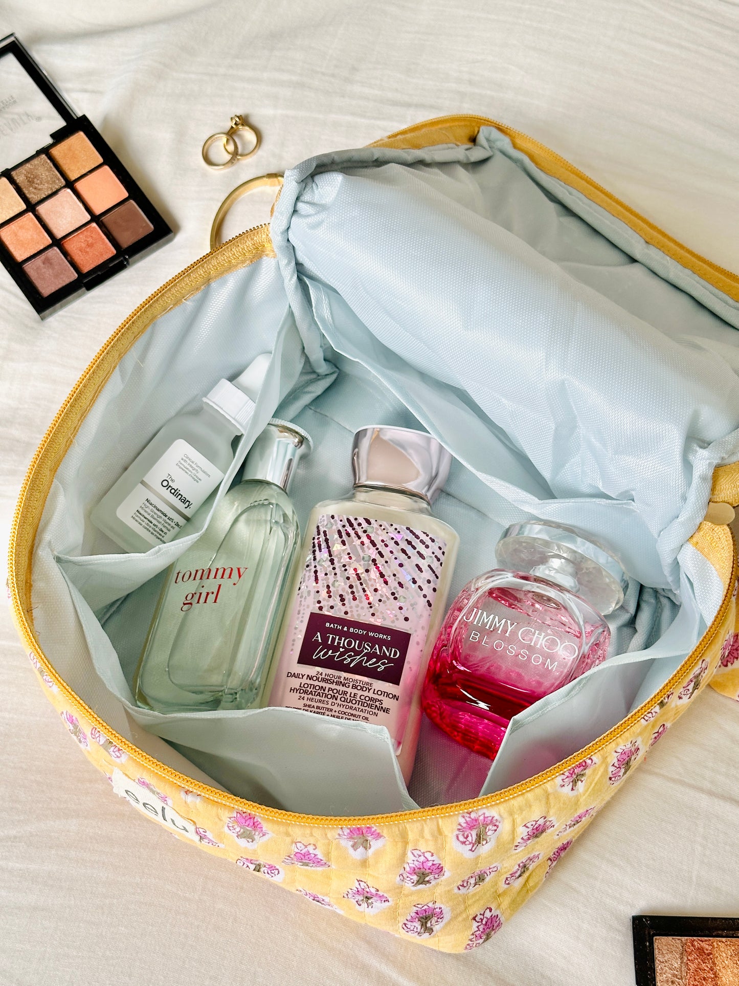 Quilted Vanity Case | Handprinted Travel Organiser - Lemon Yellow