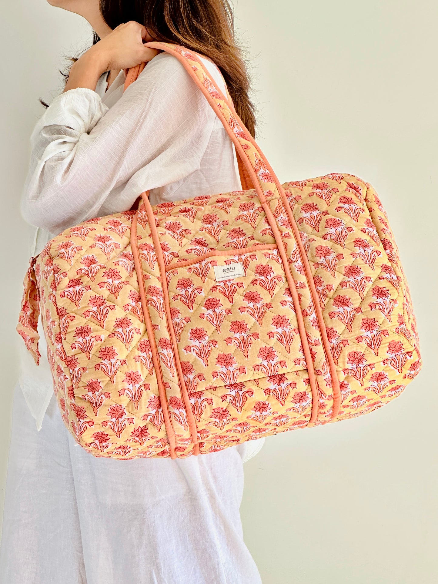 Quilted Cotton Overnight Travel Bag | Buttercream Cotton
