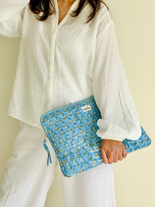 Quilted Cotton Laptop Case | Sky Blue