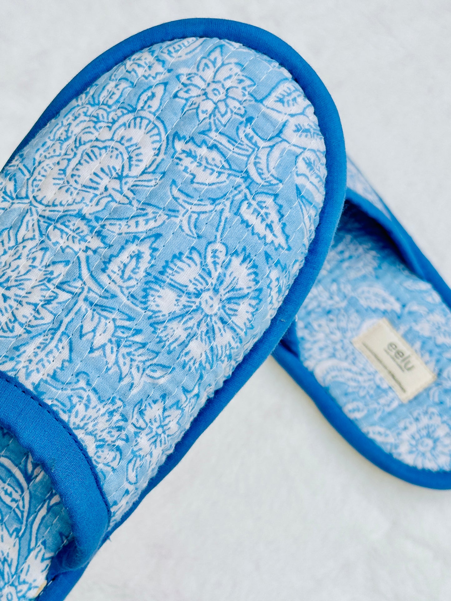 Handmade Cotton Slippers | Pebble Blue Quilted Indoor Wear