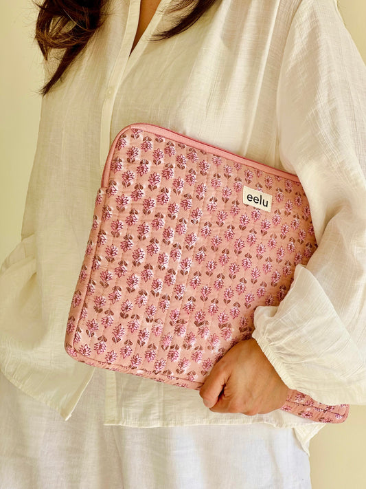 Quilted Cotton Laptop Case | Nude Pink