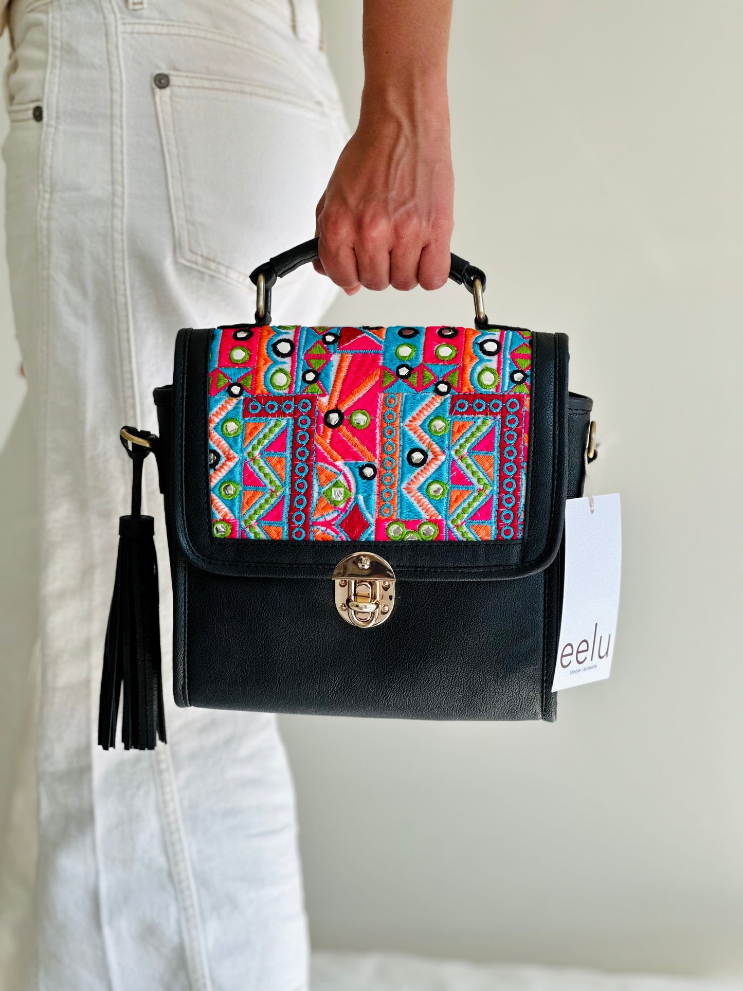 SIYA Hand Woven Sling Bag- Mirror Work