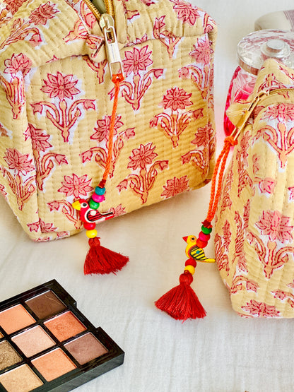 Quilted Cotton Makeup Pouch | Handcrafted Travel Bag - ButterCream Cotton