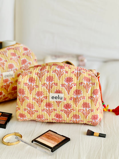 Quilted Cotton Makeup Pouch | Handcrafted Travel Bag - ButterCream Cotton