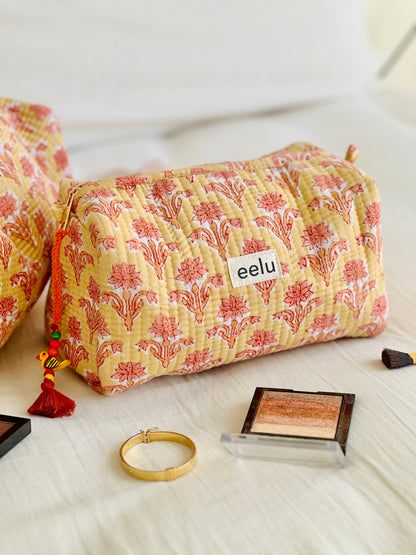 Quilted Cotton Makeup Pouch | Handcrafted Travel Bag - ButterCream Cotton