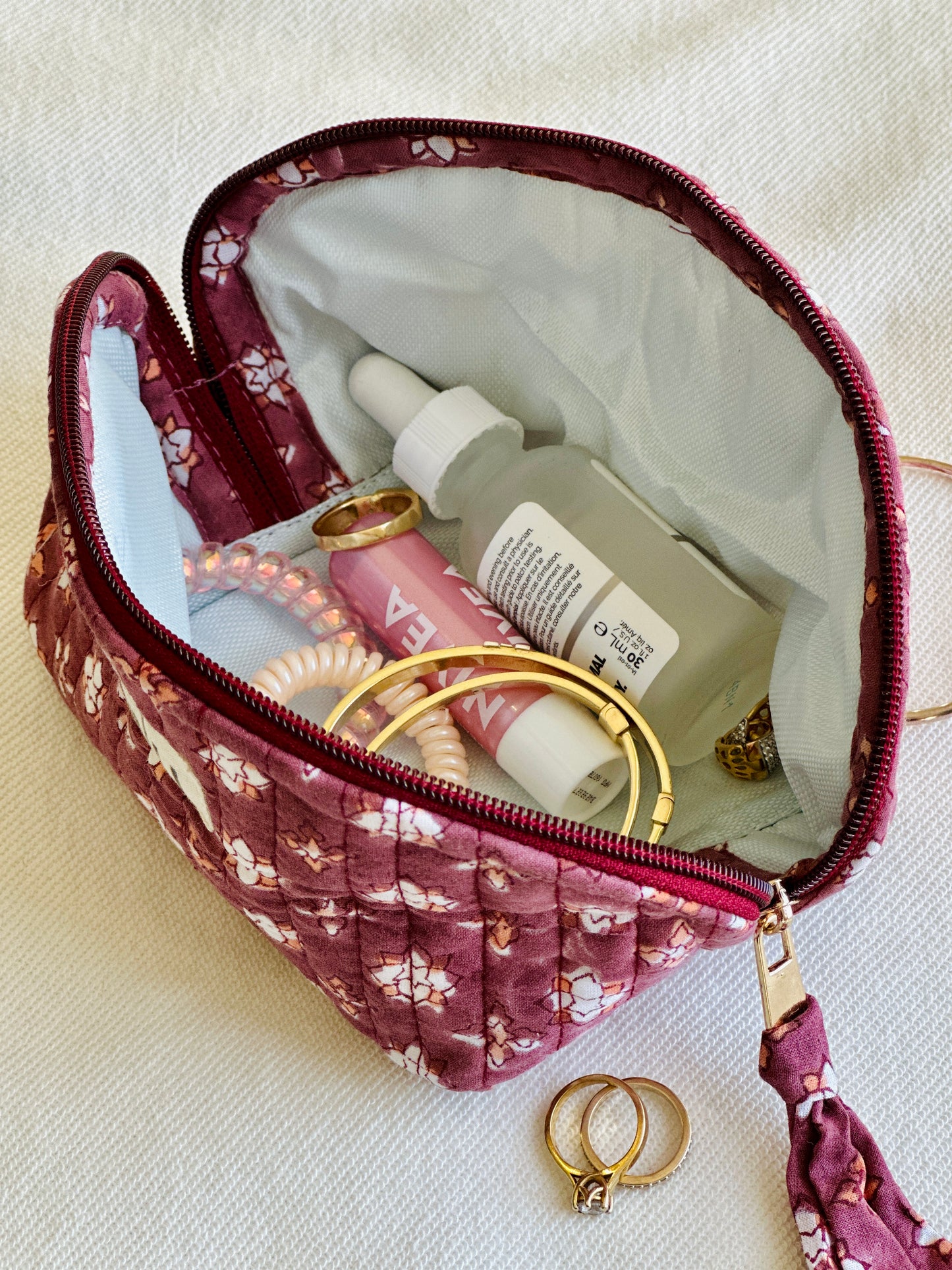 Gulabi Petite Pouch – Quilted Cotton Coin & Travel Bag | Hand-Printed Mini Case