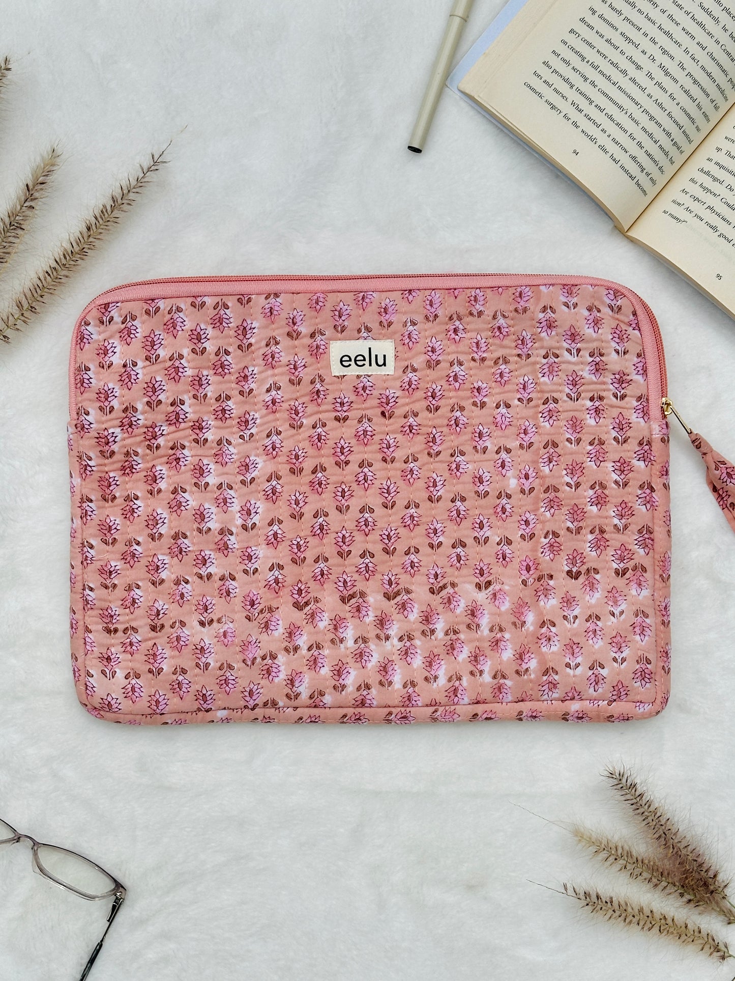 Quilted Cotton Laptop Case | Nude Pink