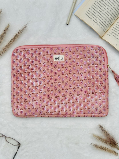 Quilted Cotton Laptop Case | Nude Pink