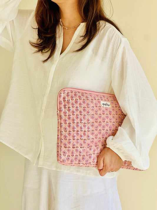 Quilted Cotton Laptop Case | Nude Pink