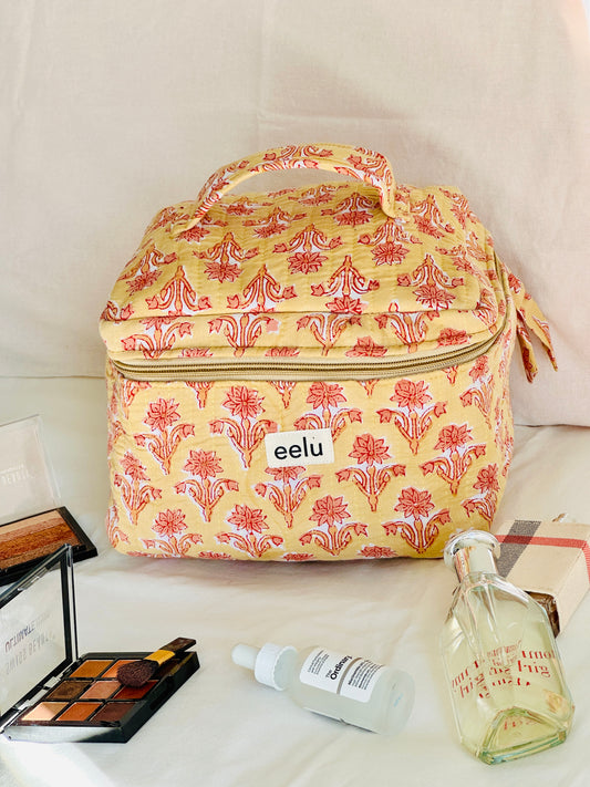 Surya Vanity Case – Handprinted Quilted Travel Organizer Bag
