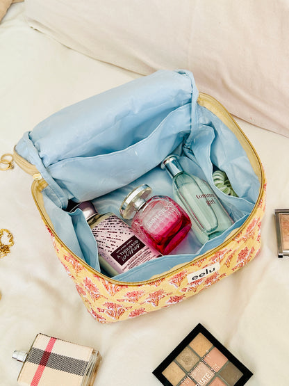 Surya Vanity Case – Handprinted Quilted Travel Organizer Bag